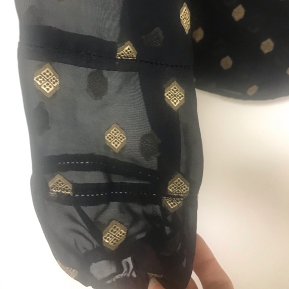 Lucky Brand Black with Gold Detail Sheer Peasant Top Size Sm - Picture 6 of 8